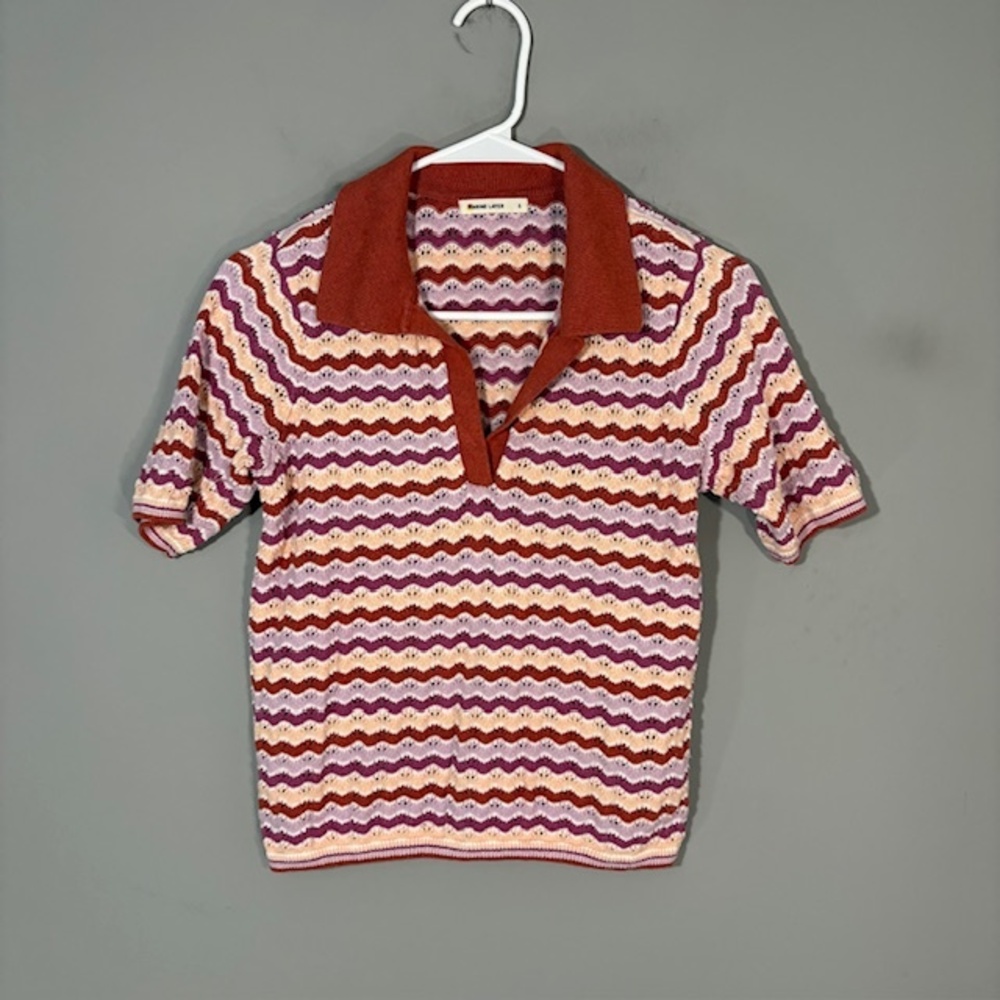 Marine Layer Shirt Womens Small Multicolor Stripe Knit Polo Short Sleeve Top